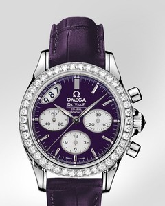 Omega Deville Co-Axial Chronograph with Diamonds (SS / Purple / Strap) 422.18.35.50.10.001