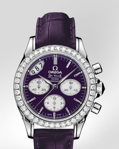 Omega Deville Co-Axial Chronograph with Diamonds (SS / Purple / Strap) 422.18.35.50.10.001