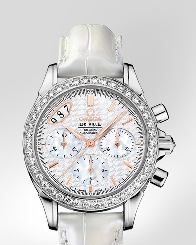 Omega Deville Co-Axial Chronograph with Diamonds (SS / White-Mother-of Pearl / Strap) 422.18.35.50.05.001