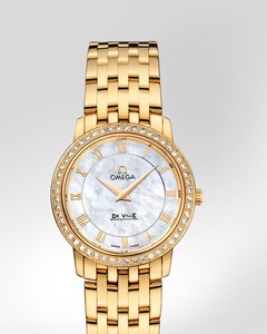 Omega Deville Prestige Quartz with Diamonds (YG / White-Mother-of-Pearl / Bracelet) 413.55.27.60.05.001