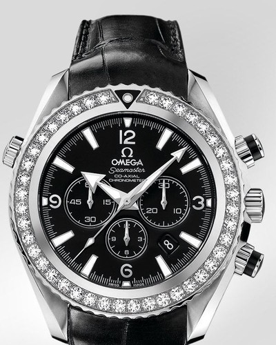 Omega Planet Ocean Chronograph with Diamonds (SS / Black / Strap) 222.18.46.50.01.001
