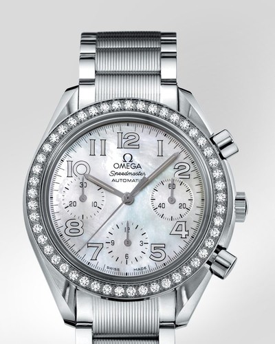 Omega Speedmaster Automatic Chronograph with Diamonds (SS / White-Mother-of-Pearl / Bracelet) 3535.7