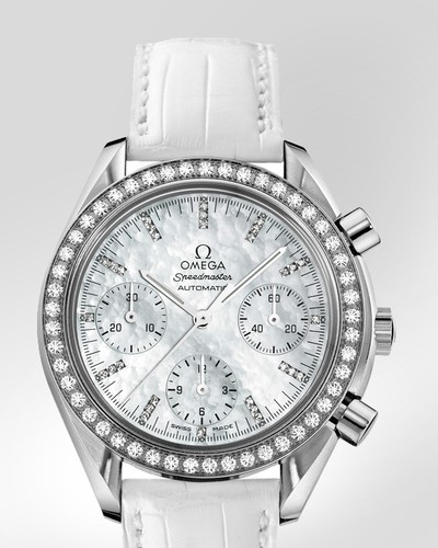Omega Speedmaster Automatic Chronograph with Diamonds (SS / White-Mother-of-Pearl Diamond / Strap) 3835.77.36