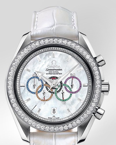 Omega Speedmaster Specialities Olympic Collection Timeless with Diamonds (WG / White-Mother-of-Pearl / Strap) 321.58.44.52.55.001
