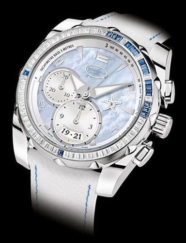 Parmigiani Fleurier Parmigiani Pershing 002 Chronograph Asteria (WG-Baguette Diamonds / Blue MOP / Leather) PF602475-01