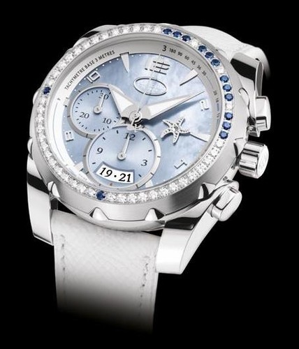 Parmigiani Fleurier Pershing Chronograph 002 with Diamonds (WG-Diamond / Blu-Mother-of-Pearl / Strap) PF602880-01