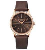 Patek Philippe Calatrava Ladies RG-Diamonds / Brown / Satin Strap 4897R