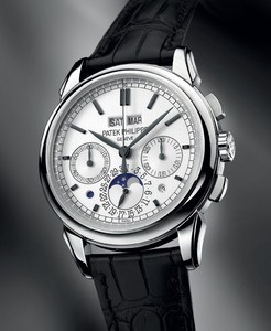 Patek Philippe Perpetual Calendar Chronograph WG / Silver / Leather Strap 5270G