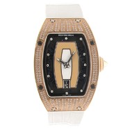 Richard Mille RM007 Ladies Partial Pave Case (RG-Diamonds/ Black-Diamond / Strap)