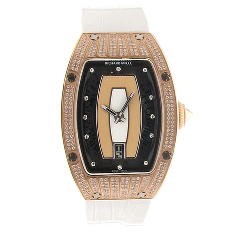 Richard Mille RM007 Ladies Partial Pave Case (RG-Diamonds/ Black-Diamond / Strap)