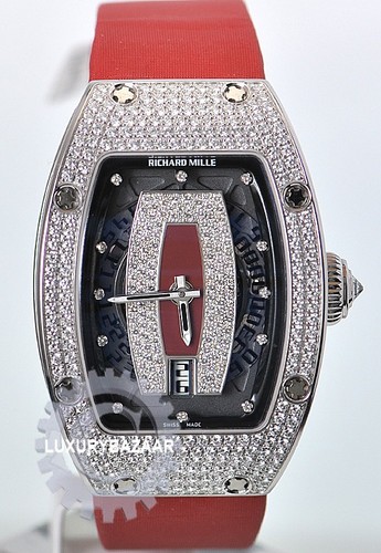 Richard Mille RM 007 White Gold Full Pave Case (Diamond/Burgundy-Diamond/Red Satin)