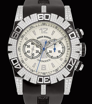 Roger Dubuis Easy Diver Chronograph (SS-Diamonds / Silver-Diamonds / Rubber Strap) RDDBSE0176