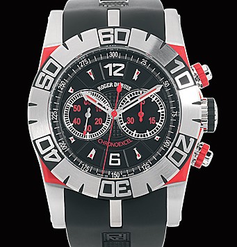 Roger Dubuis Easy Diver Chronograph (SS / Black-Red / Rubber Strap) RDDBSE0221