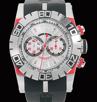 Roger Dubuis Easy Diver Chronograph (SS / Silver-Red / Rubber Strap) RDDBSE0220