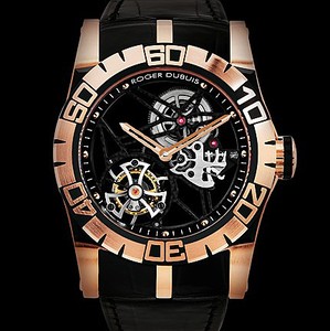 Roger Dubuis Easy Diver Skeleton Flying Tourbillon (PG / Black Skeleton / Leather Strap) RDDBSE0265
