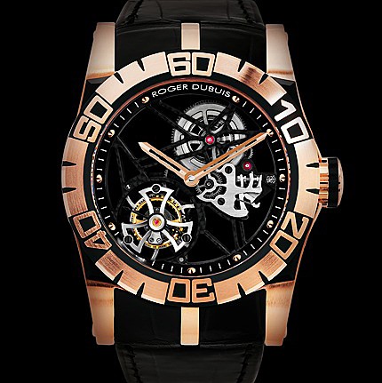 Roger Dubuis Easy Diver Skeleton Flying Tourbillon (PG / Black Skeleton / Leather Strap) RDDBSE0265