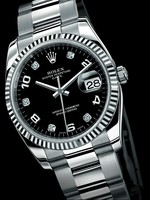 Rolex Date (SS-WG-Fluted Bezel / Black-Diamonds / SS) 115234-1