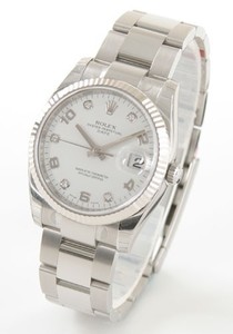 Rolex Date (SS-WG-Fluted Bezel / White-Diamonds / SS) 115234