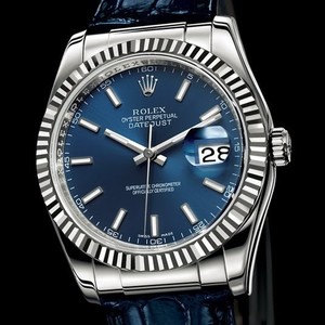 Rolex Datejust (WG-Fluted Bezel / Blue Index / Leather) 116139-2