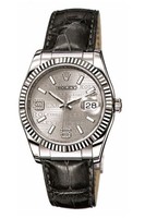 Rolex Datejust (WG-Fluted Bezel / Rhodium Waves-Diamonds / Leather) 116139-4