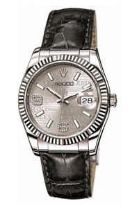 Rolex Datejust (WG-Fluted Bezel / Rhodium Waves-Diamonds / Leather) 116139-4
