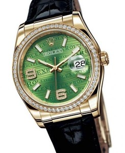 Rolex Datejust (YG-Diamonds / Green Waves-Diamonds / Leather) 116188-2