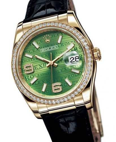 Rolex Datejust (YG-Diamonds / Green Waves-Diamonds / Leather) 116188-2
