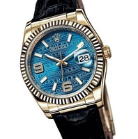Rolex Datejust (YG-Fluted Bezel / Blue Waves-Diamonds / Leather) 116138-3