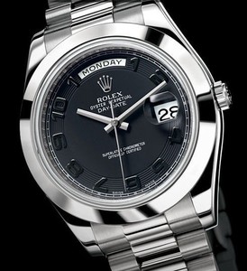 Rolex Day-Date II (Platinum / Black / Platinum) 218206