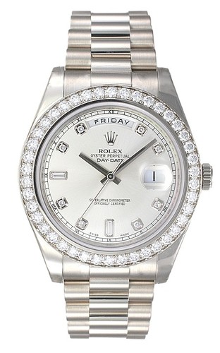 Rolex Day-Date II (WG-Diamonds / Silver-Diamonds / WG) 218349