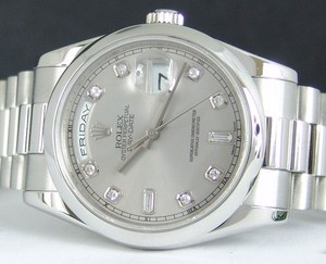 Rolex Day-Date (Platinum / Silver-Diamonds / Platinum) 118206