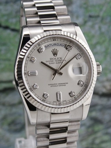 Rolex Day-Date (WG / Silver-Diamonds / WG) 118239