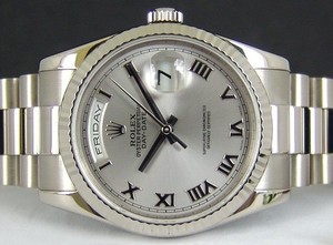 Rolex Day-Date (WG / Silver -Roman Numerals / WG) 118239