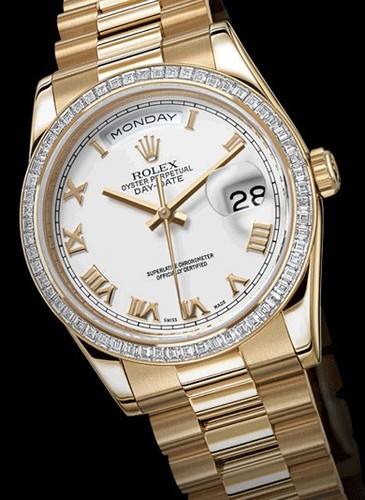Rolex Day-Date (YG-Baguettes / White / YG) 118398