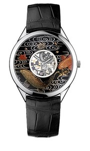 Vacheron Constantin Metiers D'Art Carp Waterfall (WG / Black Laquer-Carp / Leather Strap) 33222/000G-9550