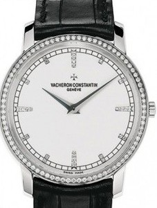 Vacheron Constantin Patrimony traditionnelle (WG Diamond bezel-markers/Silver /Leather Strap) 81578/000G-9353