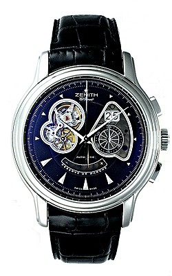 Zenith Chronomaster Open Gde Date (SS/Black Guilloche/Leather) 03.1260.4039/21.C505