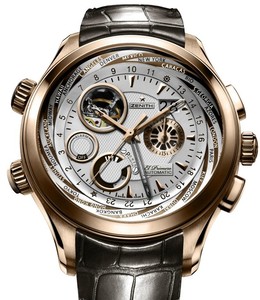 Zenith Class Traveller Open Multicity Alarm (RG/Silver Guilloche/Leather) 18.0520.4046/02.C682