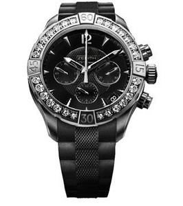 Zenith Defy Classic chronograph Lady (SS-Diamonds/Black Guilloche/Rubber) 16.0506.4000/21.R642