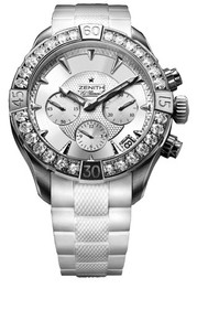 Zenith Defy Classic chronograph Lady (SS-Diamonds/Silver Guilloche/Rubber) 16.0506.4000/01.R666